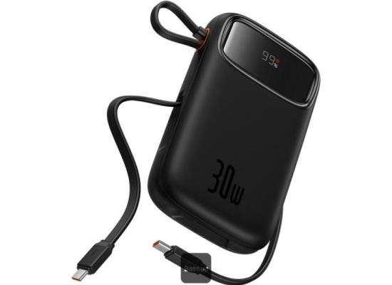 Baseus QPow2 20000mAh Digital Display Fast Charge Power Bank 30W With Built-in Dual Type-C Cable - Black